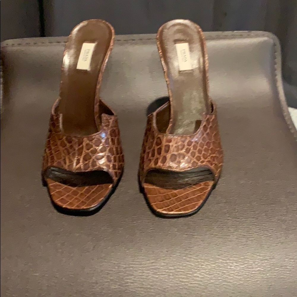 New authentic Prada heels slides mules 37.5 brown